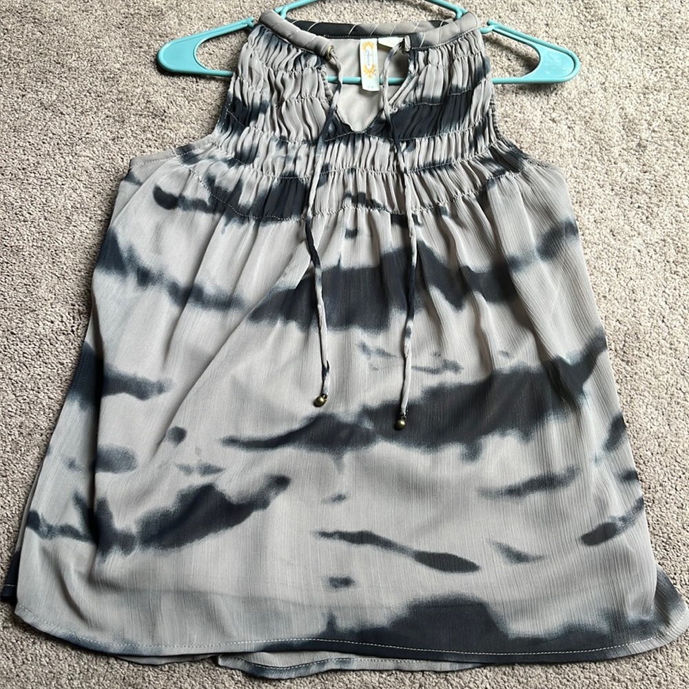 Gray & Black Tie Dye Tank Top Blouse